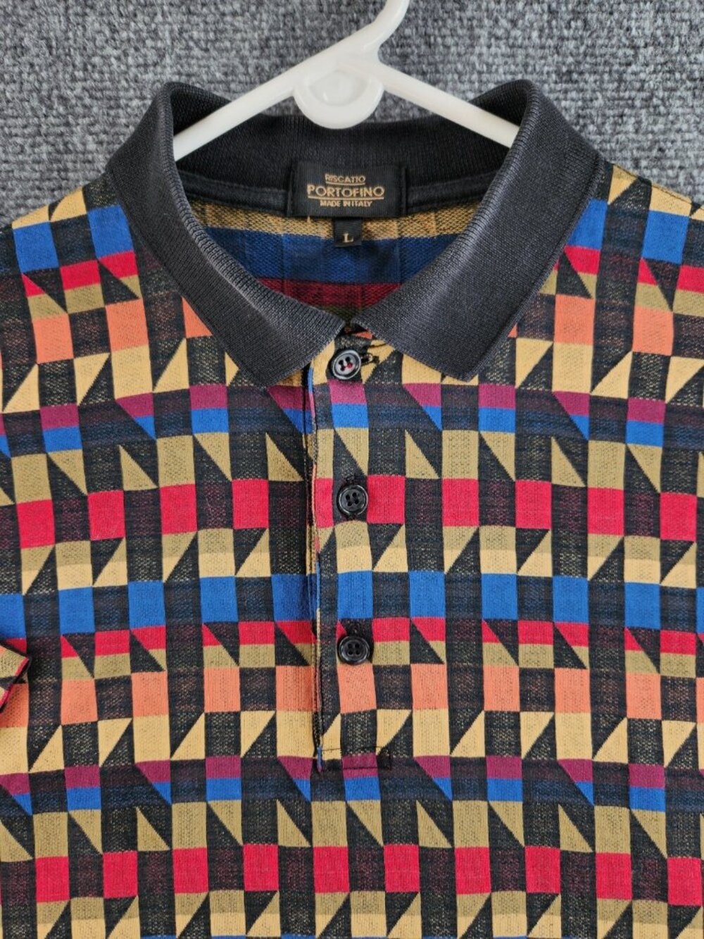 Riscatto Portofino Italy Polo Shirt Colorful Diamond Geometric Large Knit Light